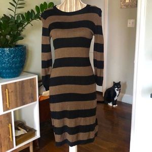 Black and brown striped midi dress